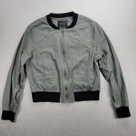 Sanctuary Womens Jacket Size M Olive Green Zip Up Military Twill Bomber Crop - Picture 13 of 13